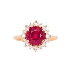 2.8cts Madagascar Ruby Ring in Solid 14K Gold with Natural Diamond Halo